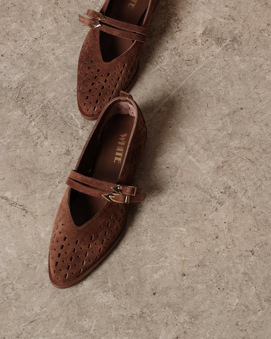 Genuine Leather Perforated Strap Flats