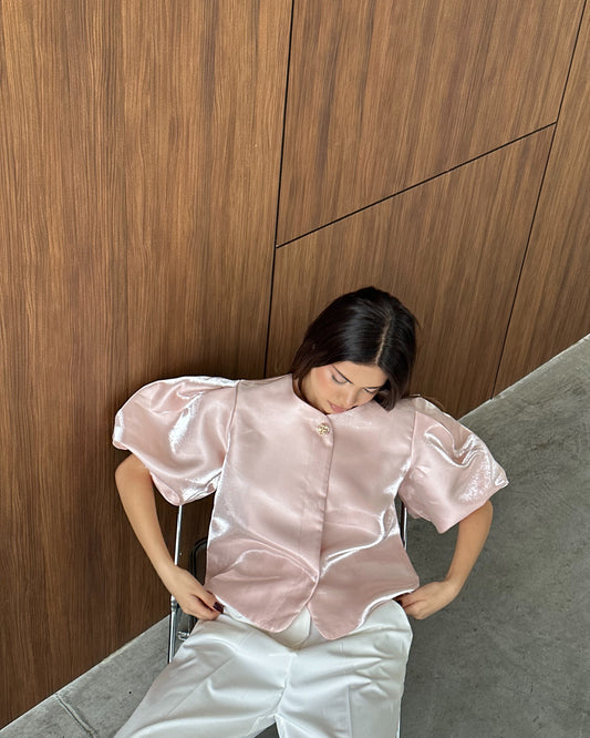 Blush Lumière Satin Blouse