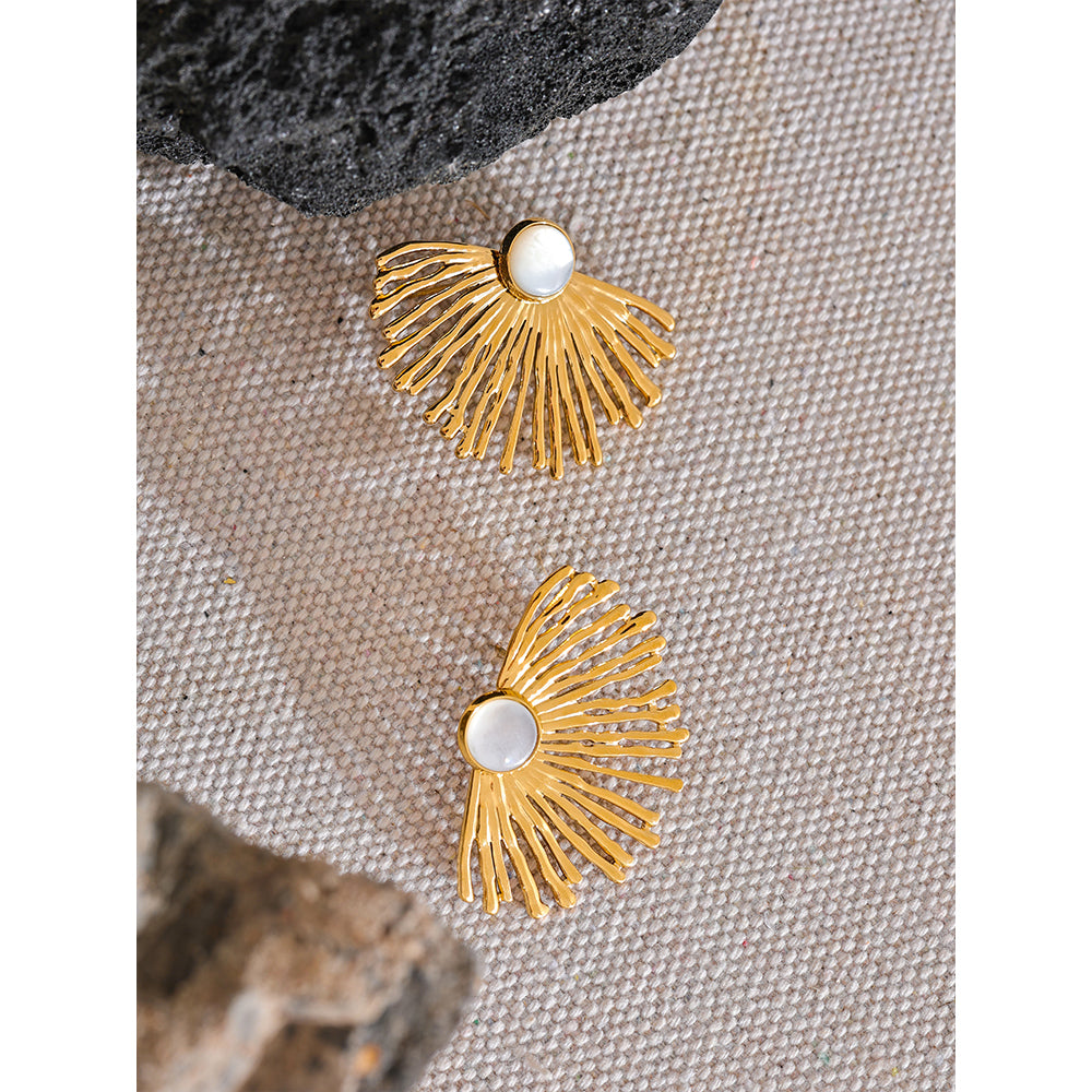 Stainless Steel Charm Hyperbole Stud Earrings with Natural Shell