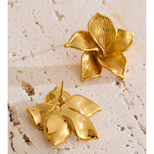 Flower Shaped Earrings Stainless Steel Gold Plated Waterproof Ear Studs