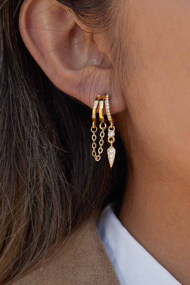 Golden Trinity Chain Drop Hoops