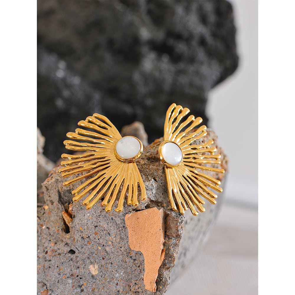 Stainless Steel Charm Hyperbole Stud Earrings with Natural Shell