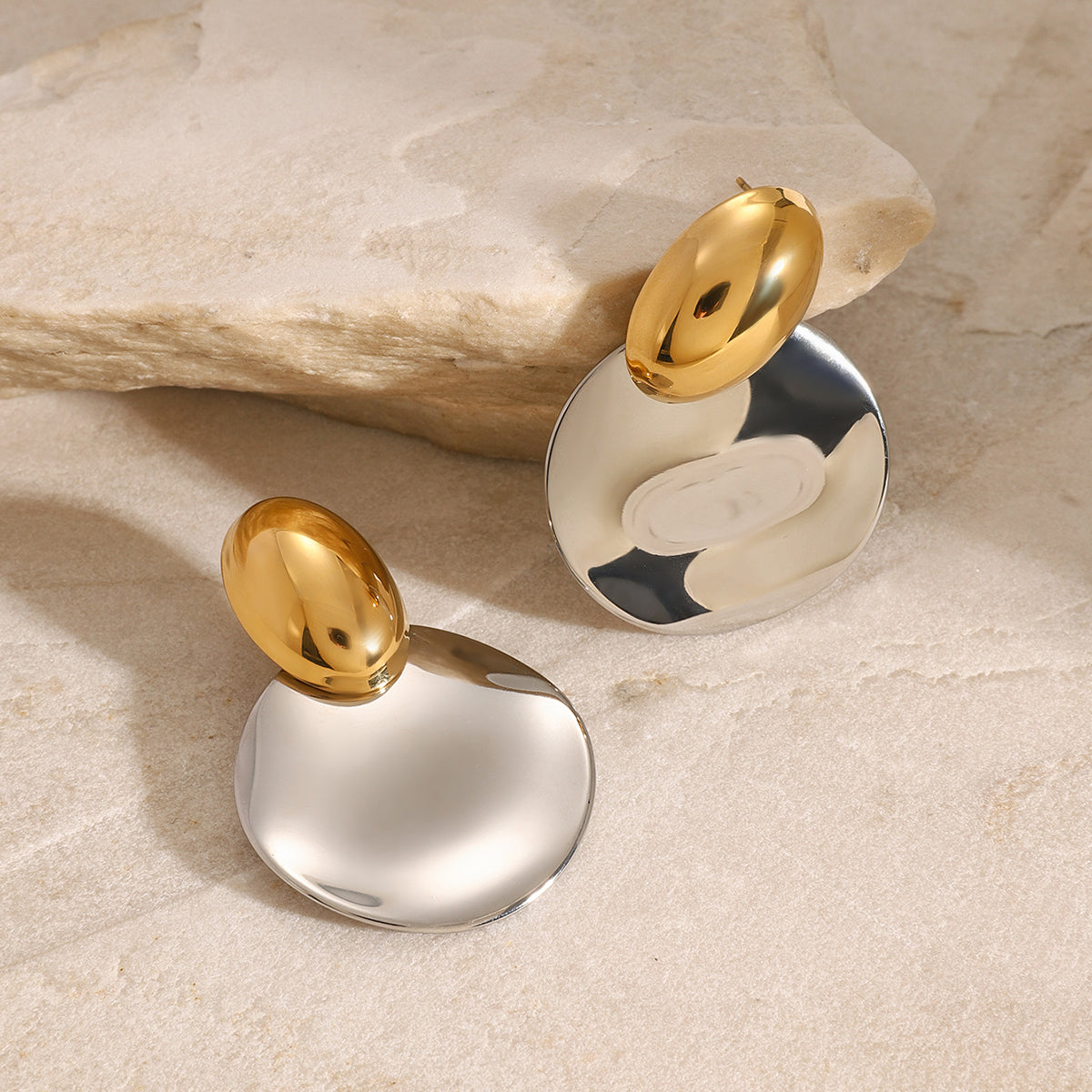 Two Tone Smooth Oval Wave Round Drop Earrings
