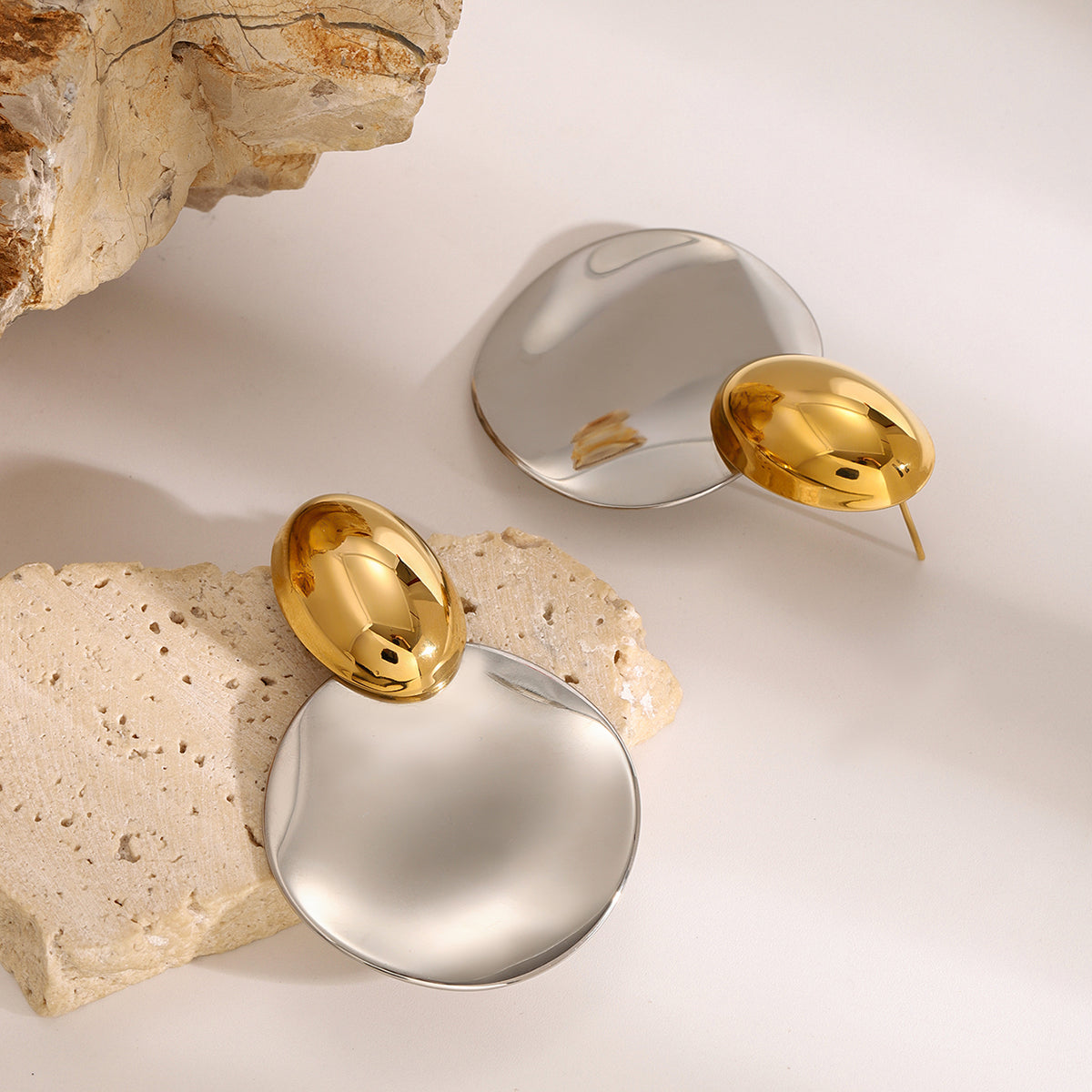 Two Tone Smooth Oval Wave Round Drop Earrings