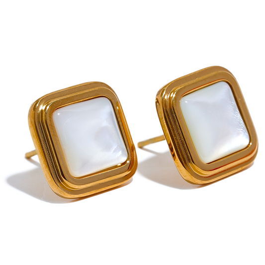 Stainless Steel 316 Natural Shell Square Small Stud Earrings