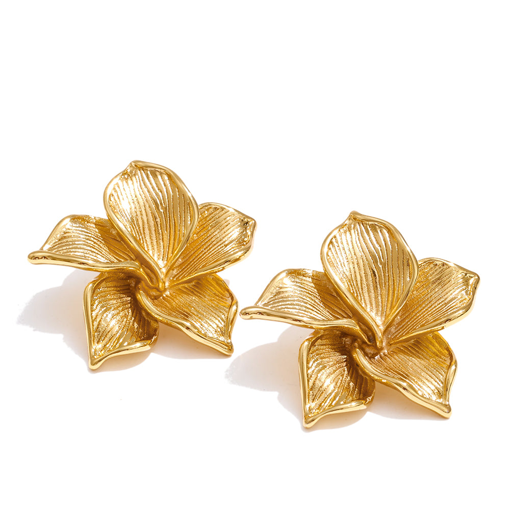 Flower Shaped Earrings Stainless Steel Gold Plated Waterproof Ear Studs