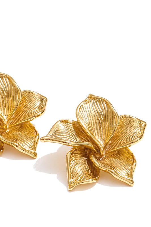 Flower Shaped Earrings Stainless Steel Gold Plated Waterproof Ear Studs