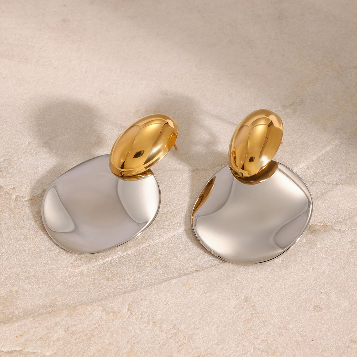 Two Tone Smooth Oval Wave Round Drop Earrings