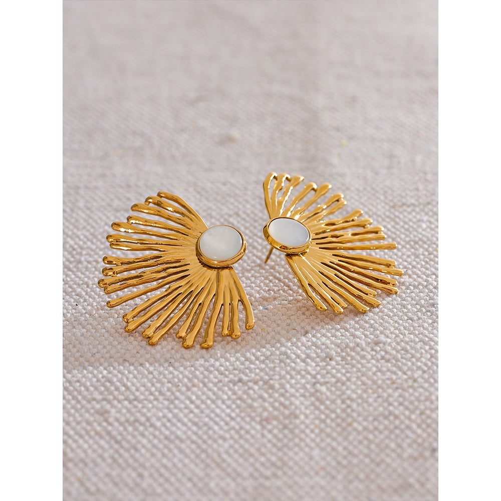 Stainless Steel Charm Hyperbole Stud Earrings with Natural Shell