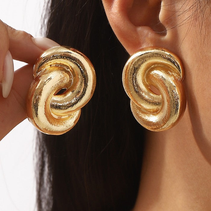 Double Circle Link Geometric Drop Earrings