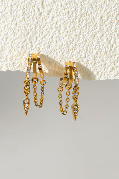 Golden Trinity Chain Drop Hoops