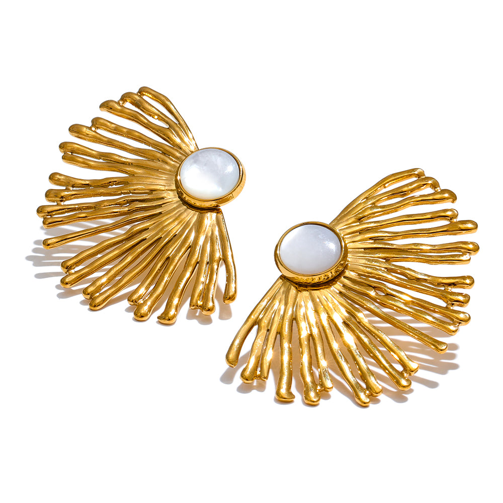 Stainless Steel Charm Hyperbole Stud Earrings with Natural Shell