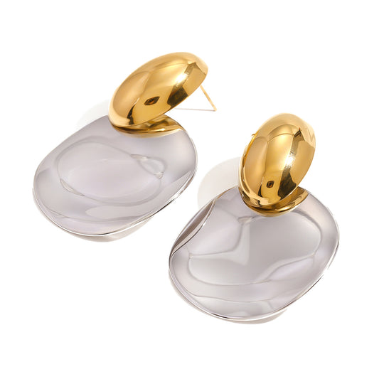 Two Tone Smooth Oval Wave Round Drop Earrings