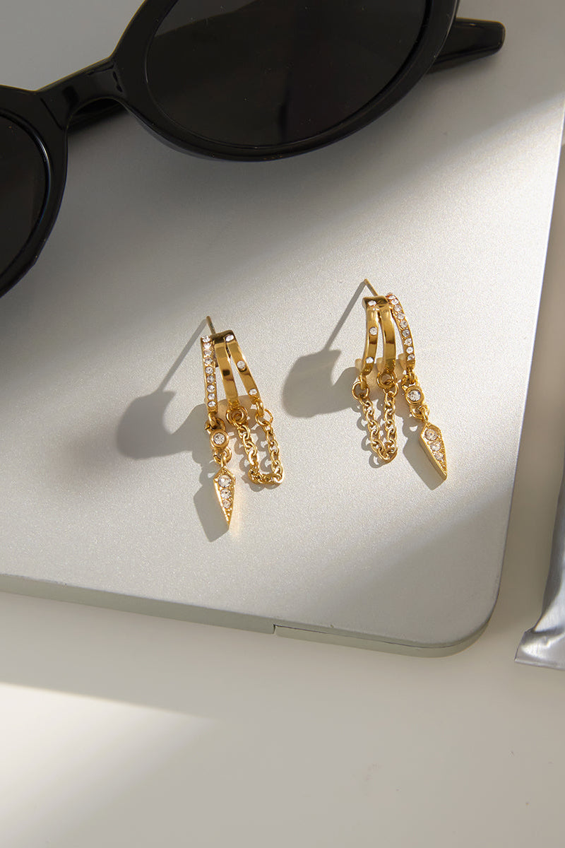 Golden Trinity Chain Drop Hoops