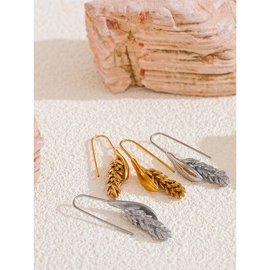 Stainless Steel Wheat Earrings 18K Gold Plated