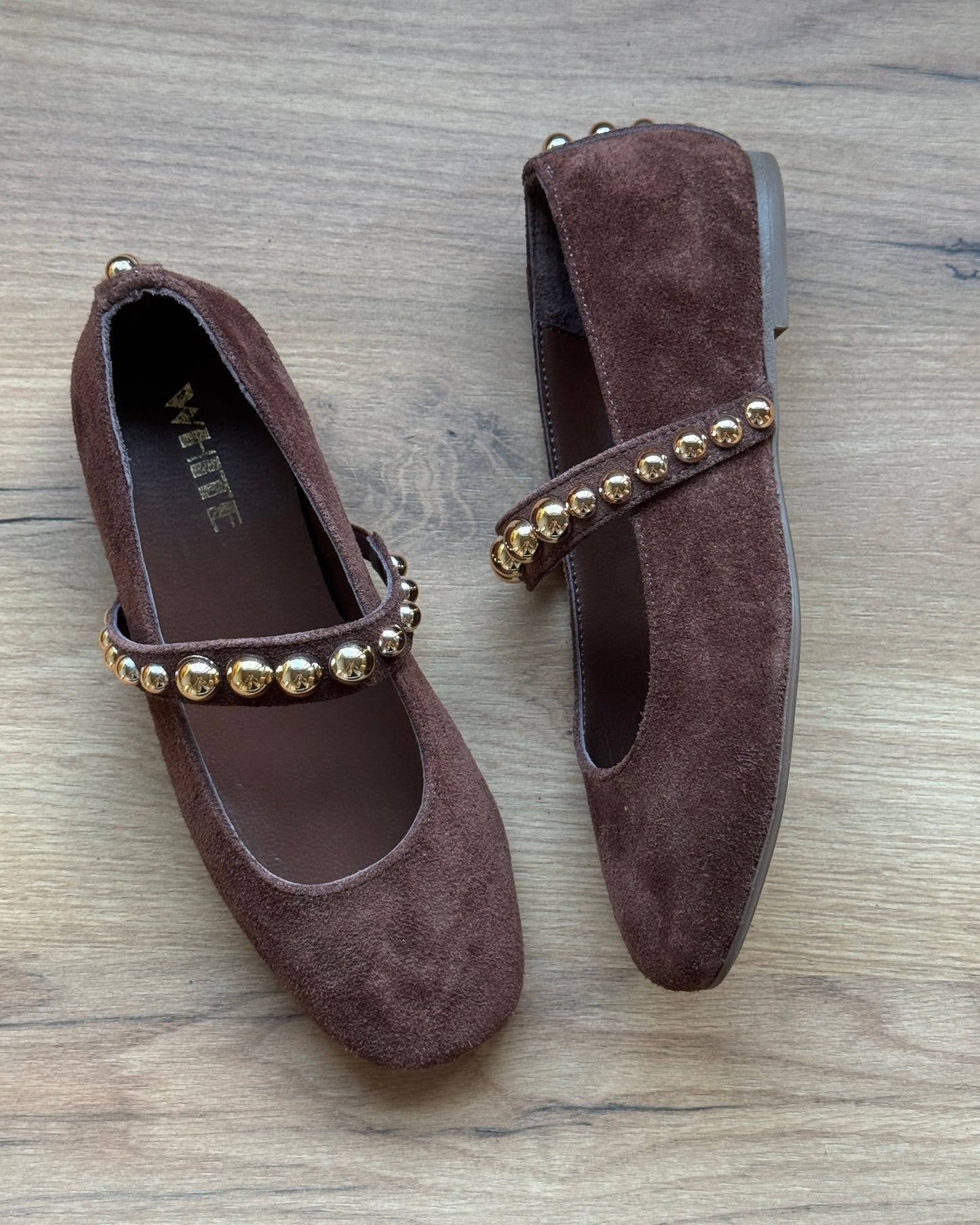 Gold Stud Mary Jane Flats