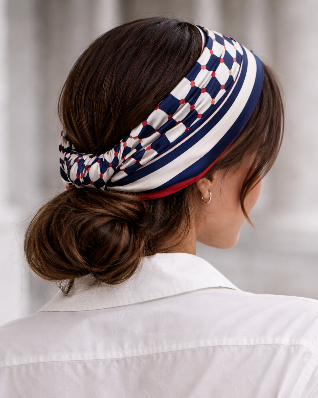 Navy Geometric Silk-Feel Scarf