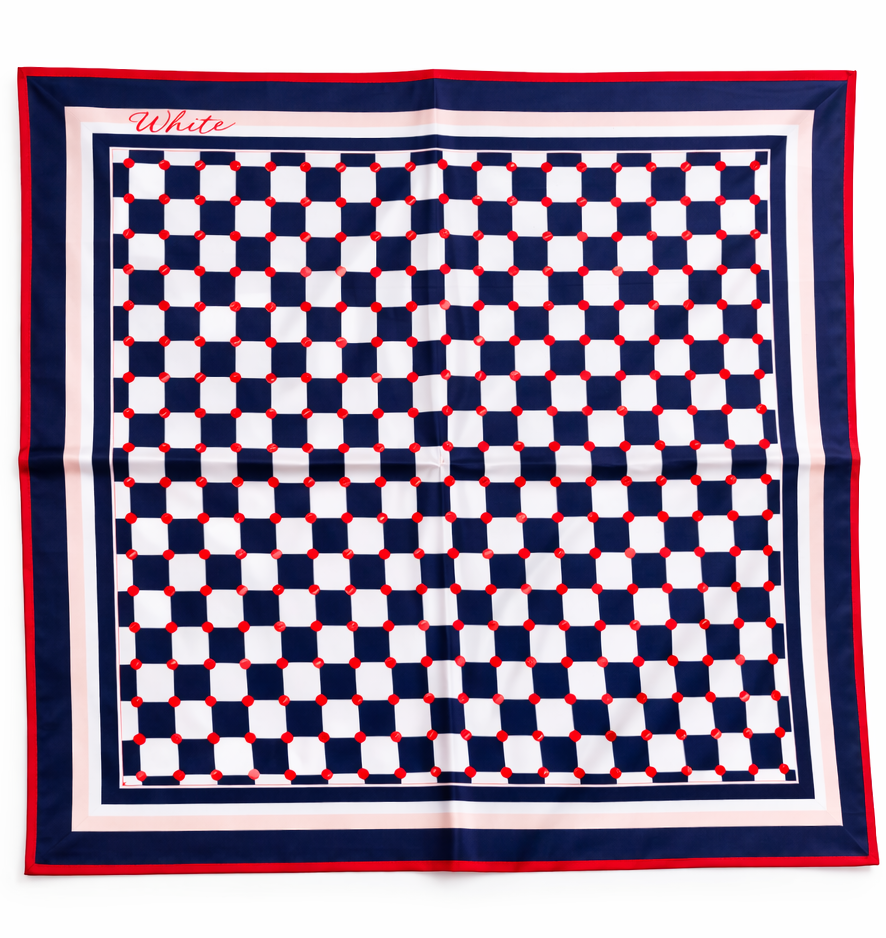 Navy Geometric Silk-Feel Scarf