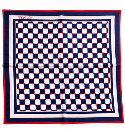 Navy Geometric Silk-Feel Scarf