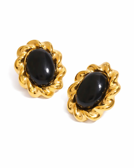 Noir Oval Vintage Stud Earrings