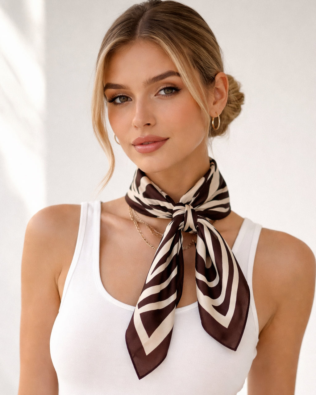 Zebra Silk Scarf – Cream & Dark Chocolate