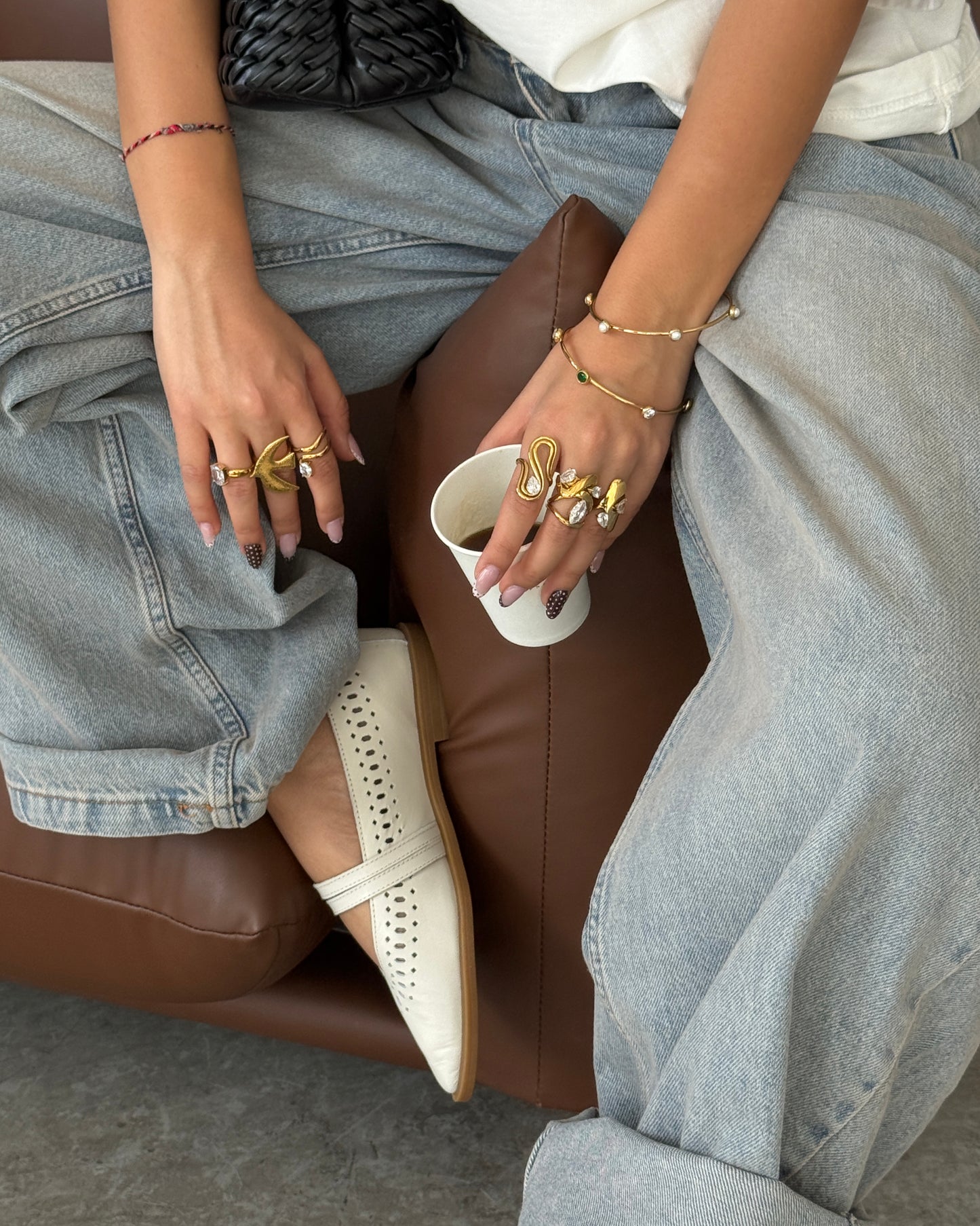 Perforated Leather Mary Jane Flats – Ivory