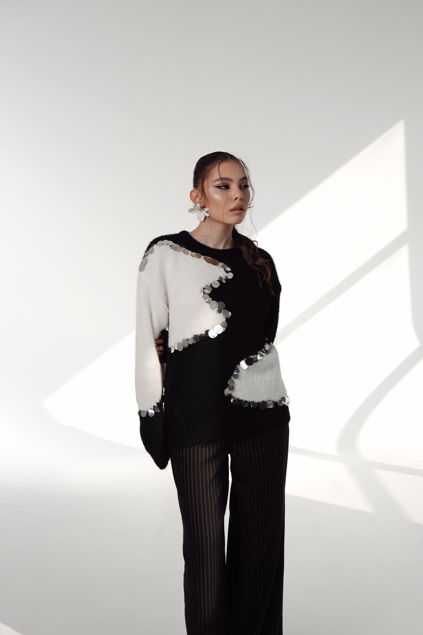 Black & White Contrast Knit with Mirror Sequins