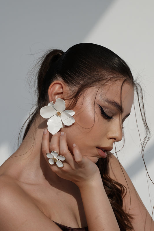White bloom earrings