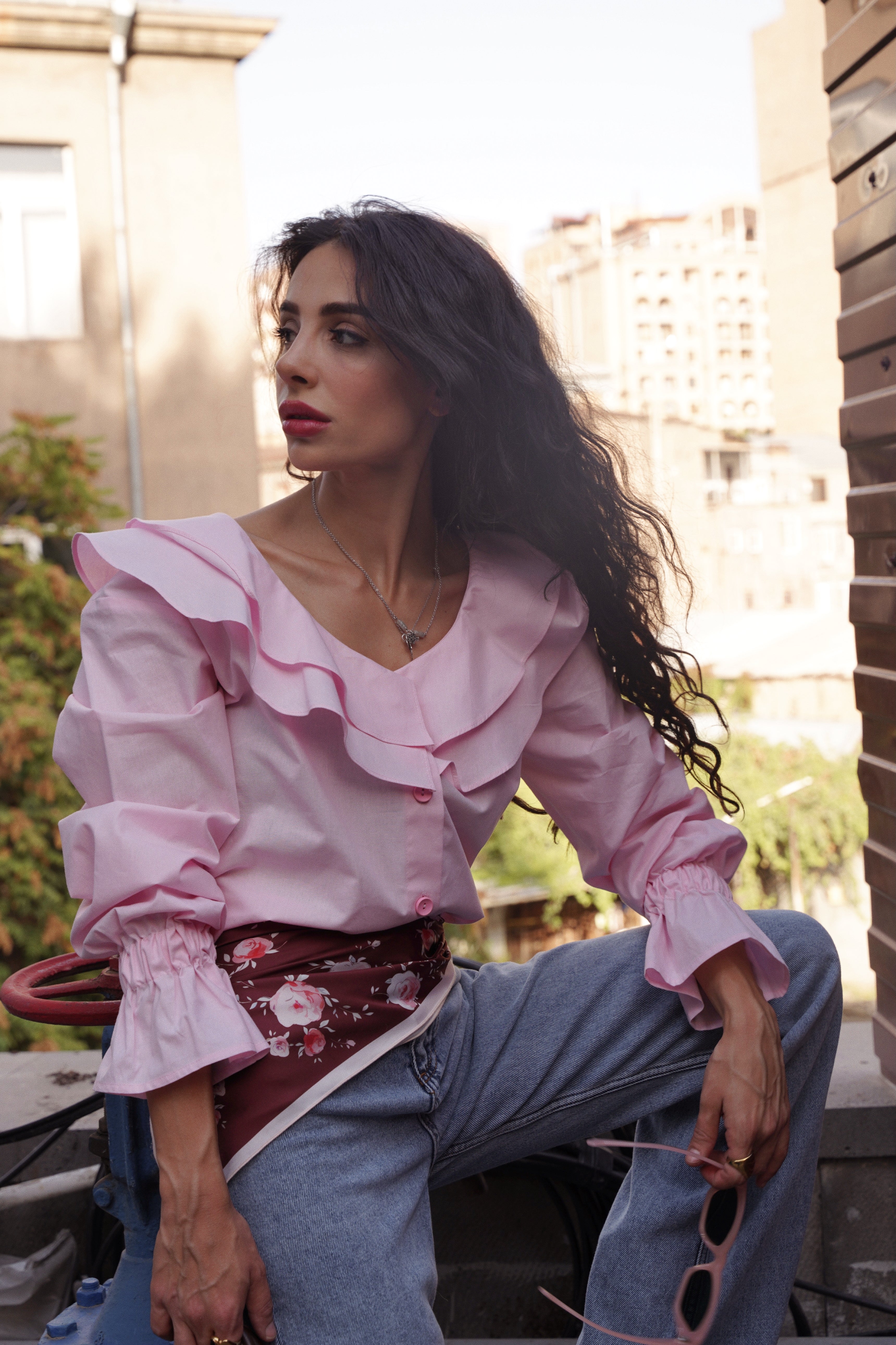 Pink Ruffle Blouse