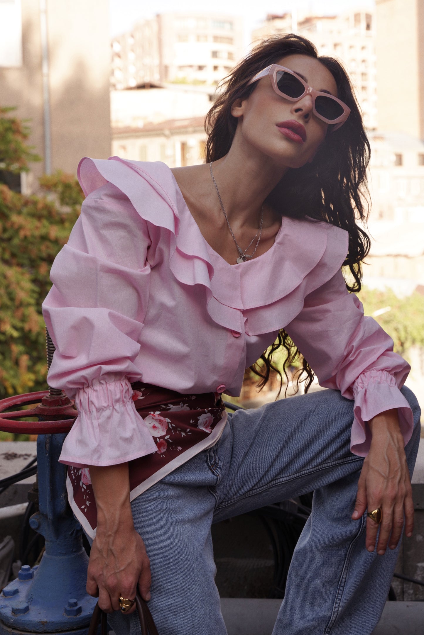 Pink Ruffle Blouse