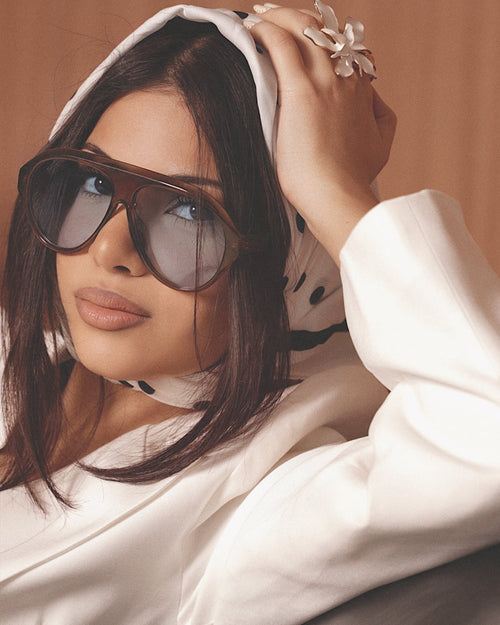Aviator Sunglasses – Amber Frame / Blue Lens