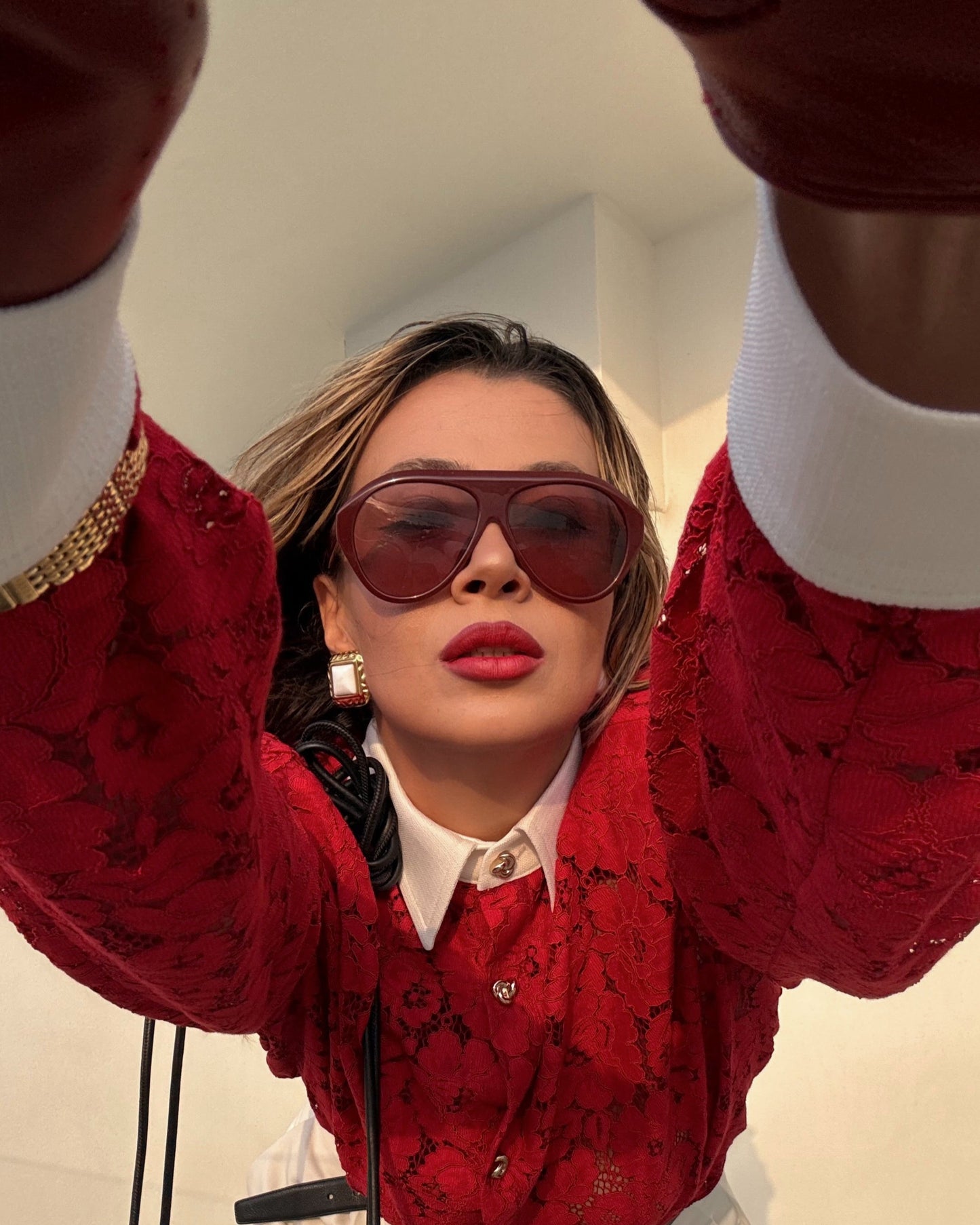 Burgundy Aviator Sunglasses with Pink Lenses