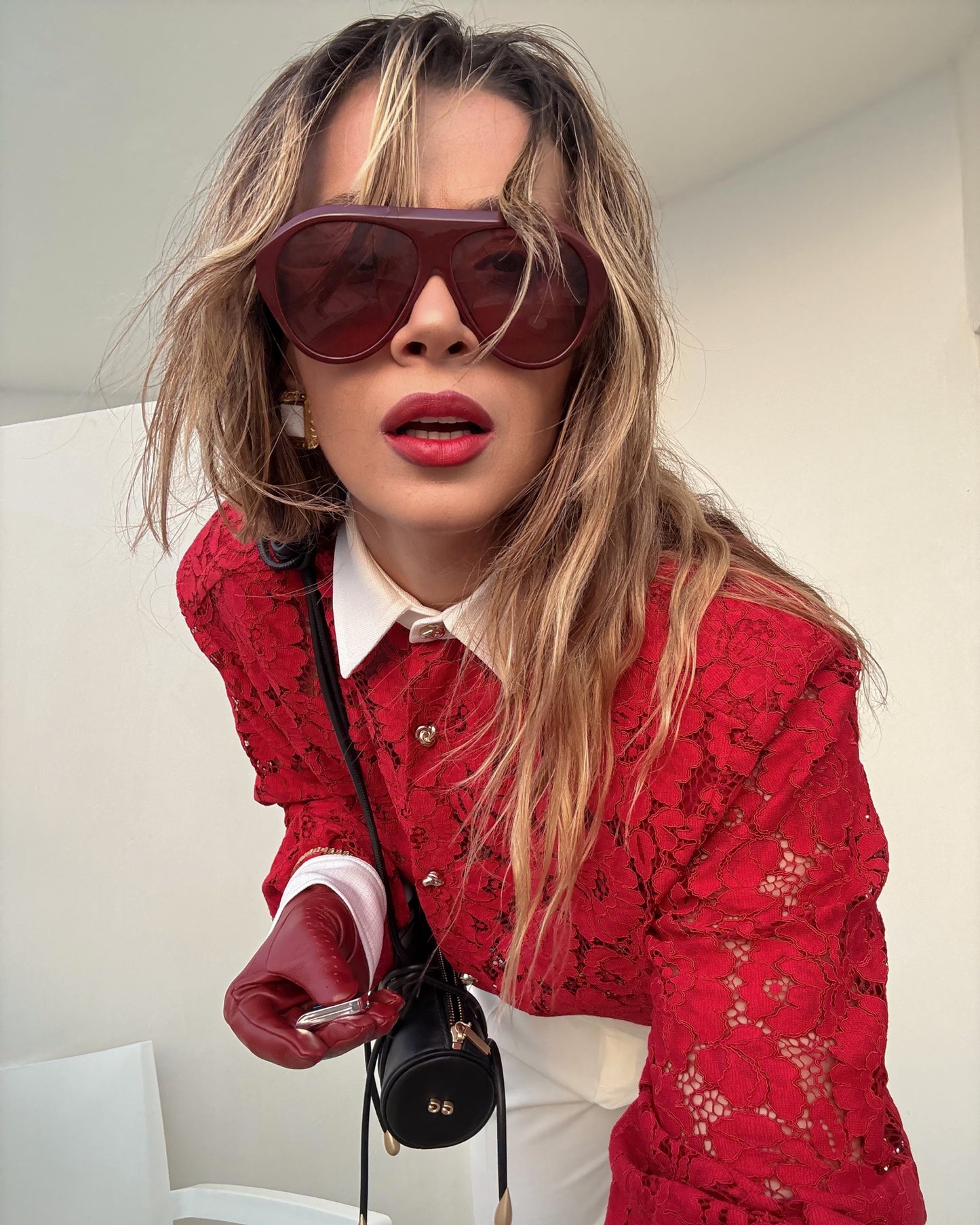 Burgundy Aviator Sunglasses with Pink Lenses