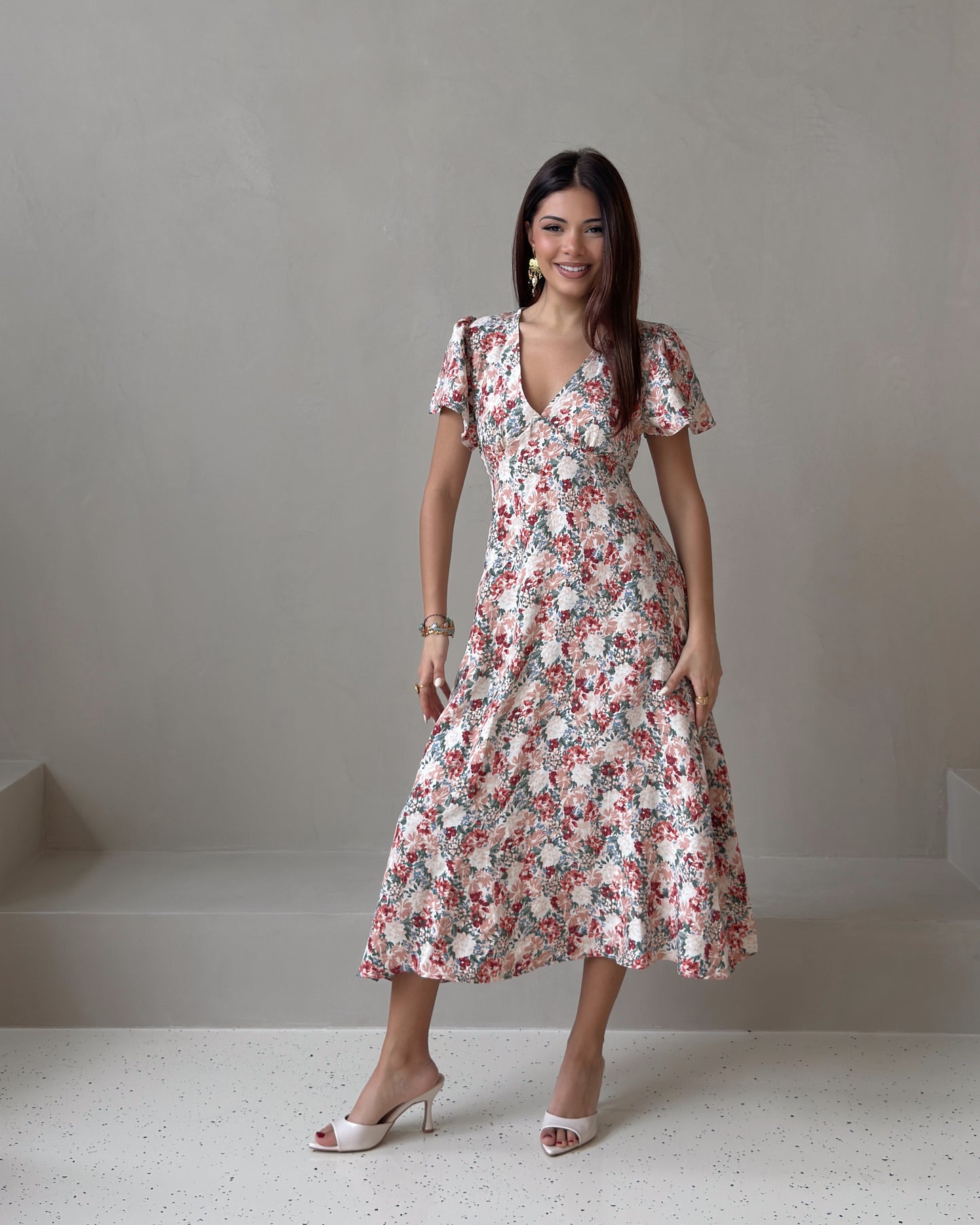 Floral V-Neck Midi Dress