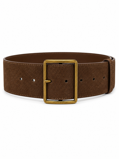 Wide Suede Belt with Gold Buckle