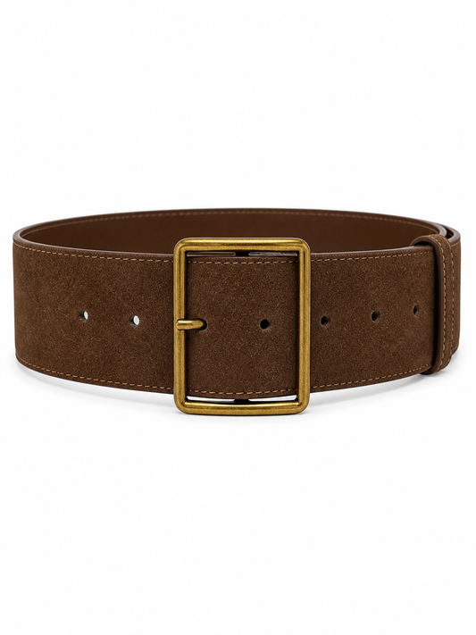 Wide Suede Belt with Gold Buckle