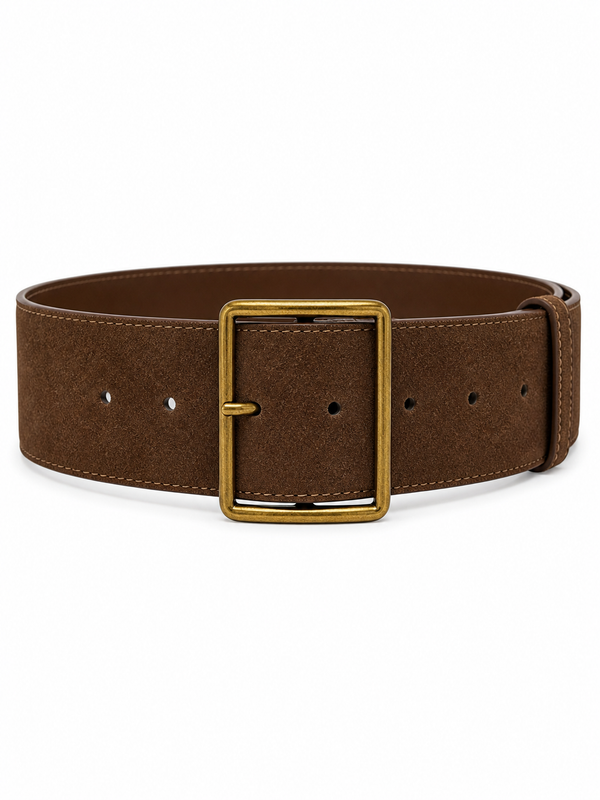 Wide Suede Belt with Gold Buckle
