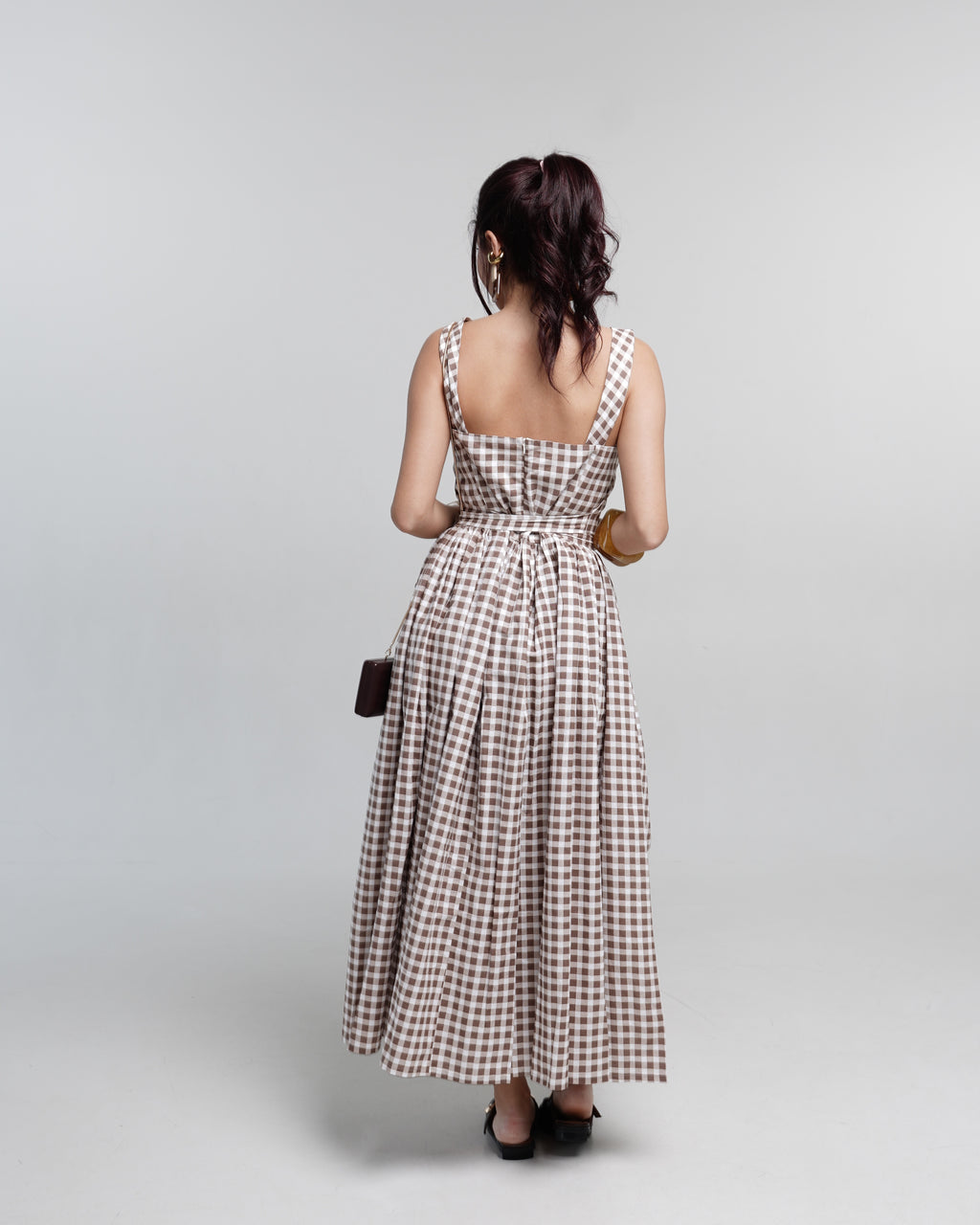 Mocha Checked Midi Dress