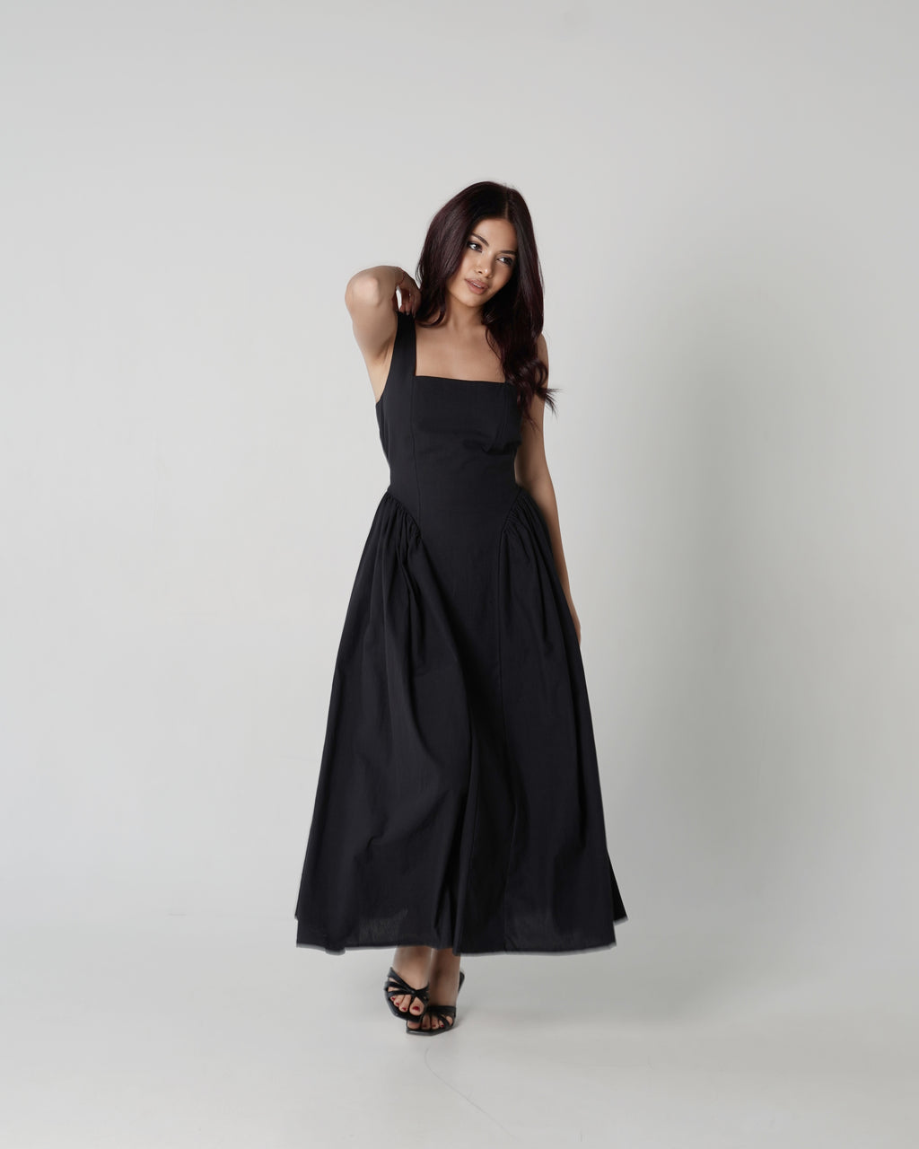 Mocha Checked Midi Dress