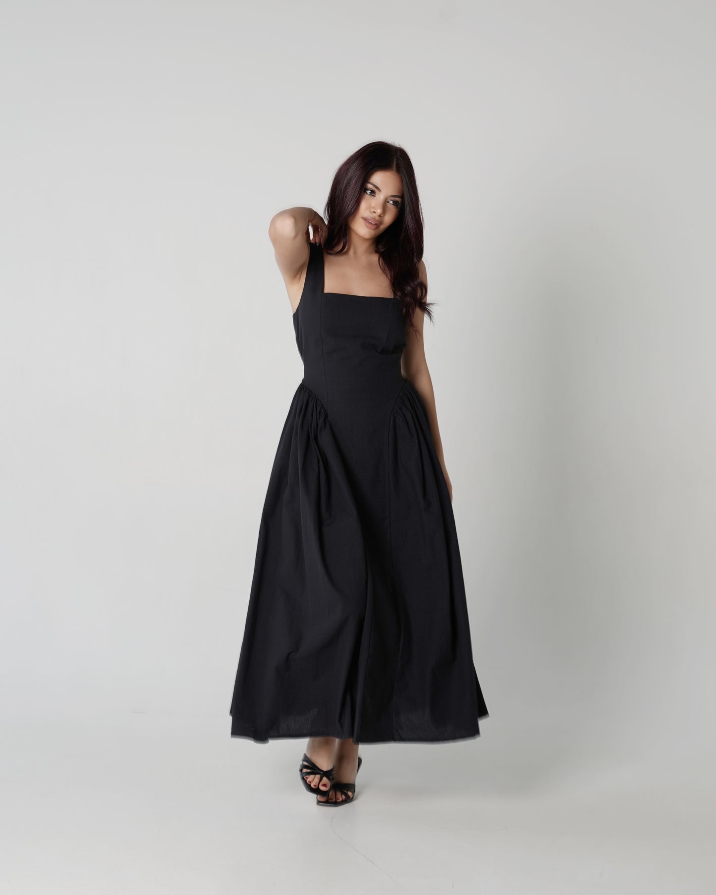 Mocha Checked Midi Dress