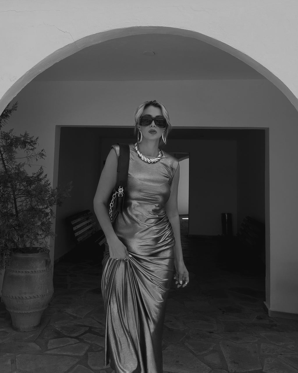 Длинное платье Aurélie цвета "жидкое золото"