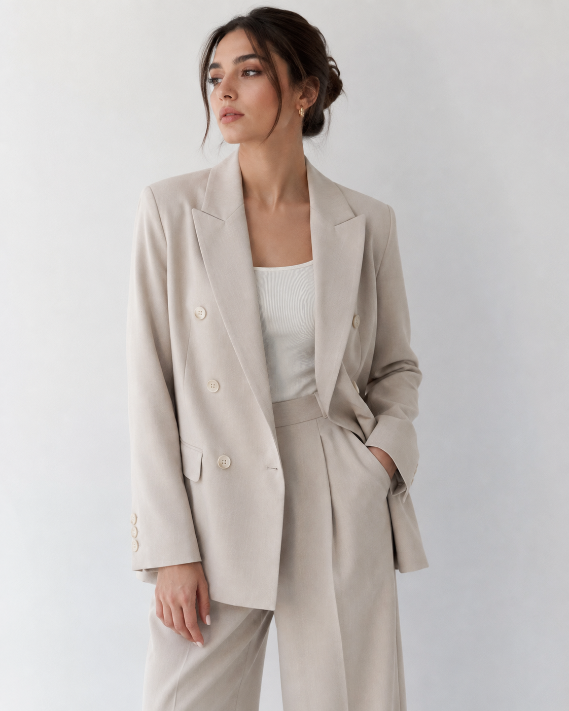 Ivory Double-Breasted Oversized Blazer
