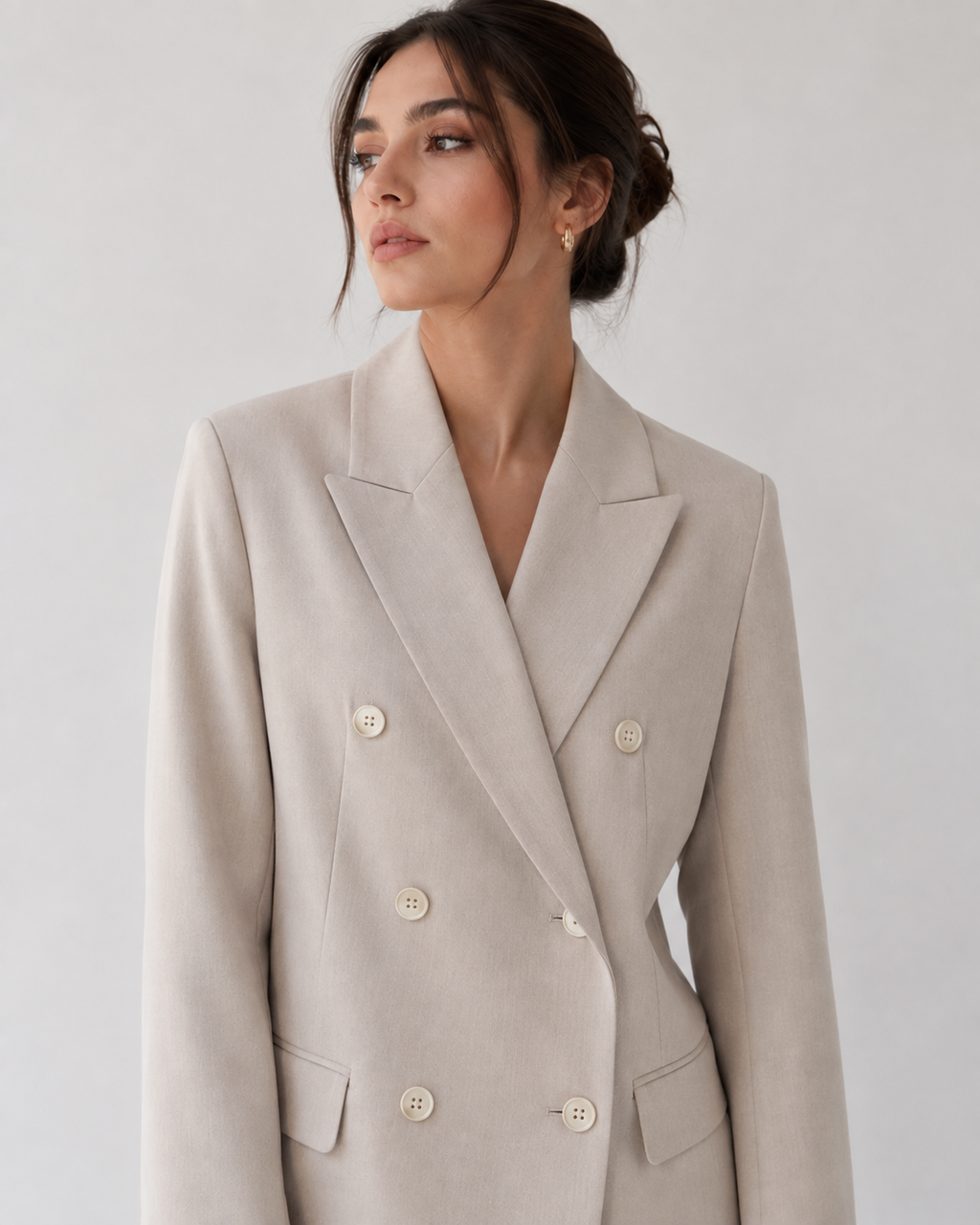 Ivory Double-Breasted Oversized Blazer