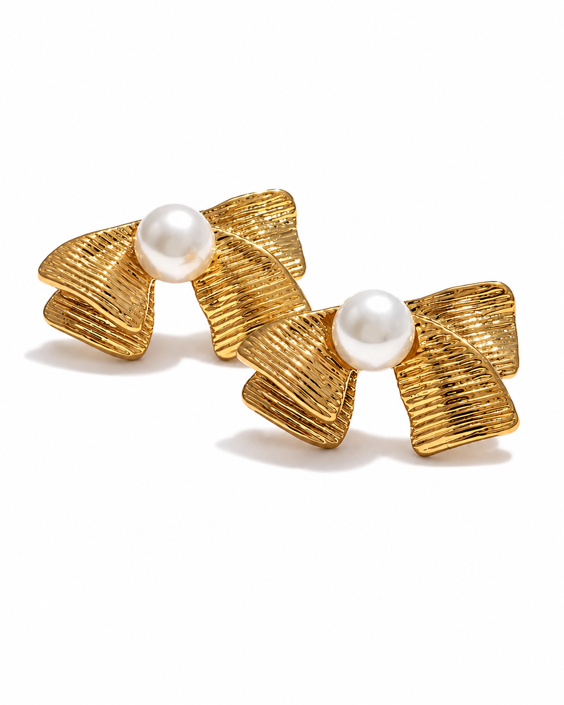 Sculpted Bow Pearl Earrings