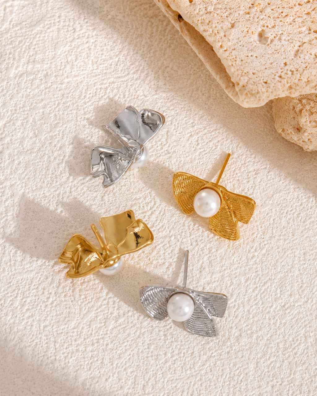 Sculpted Bow Pearl Earrings