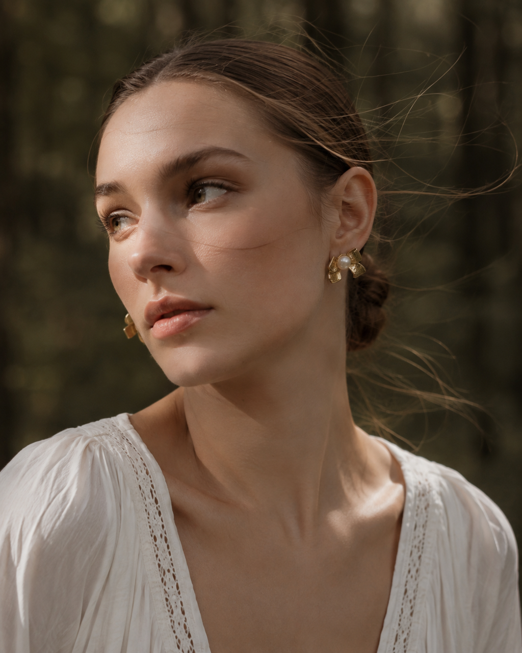 Sculpted Bow Pearl Earrings