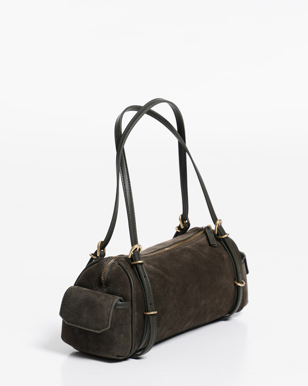 Suede-Effect Barrel Shoulder Bag
