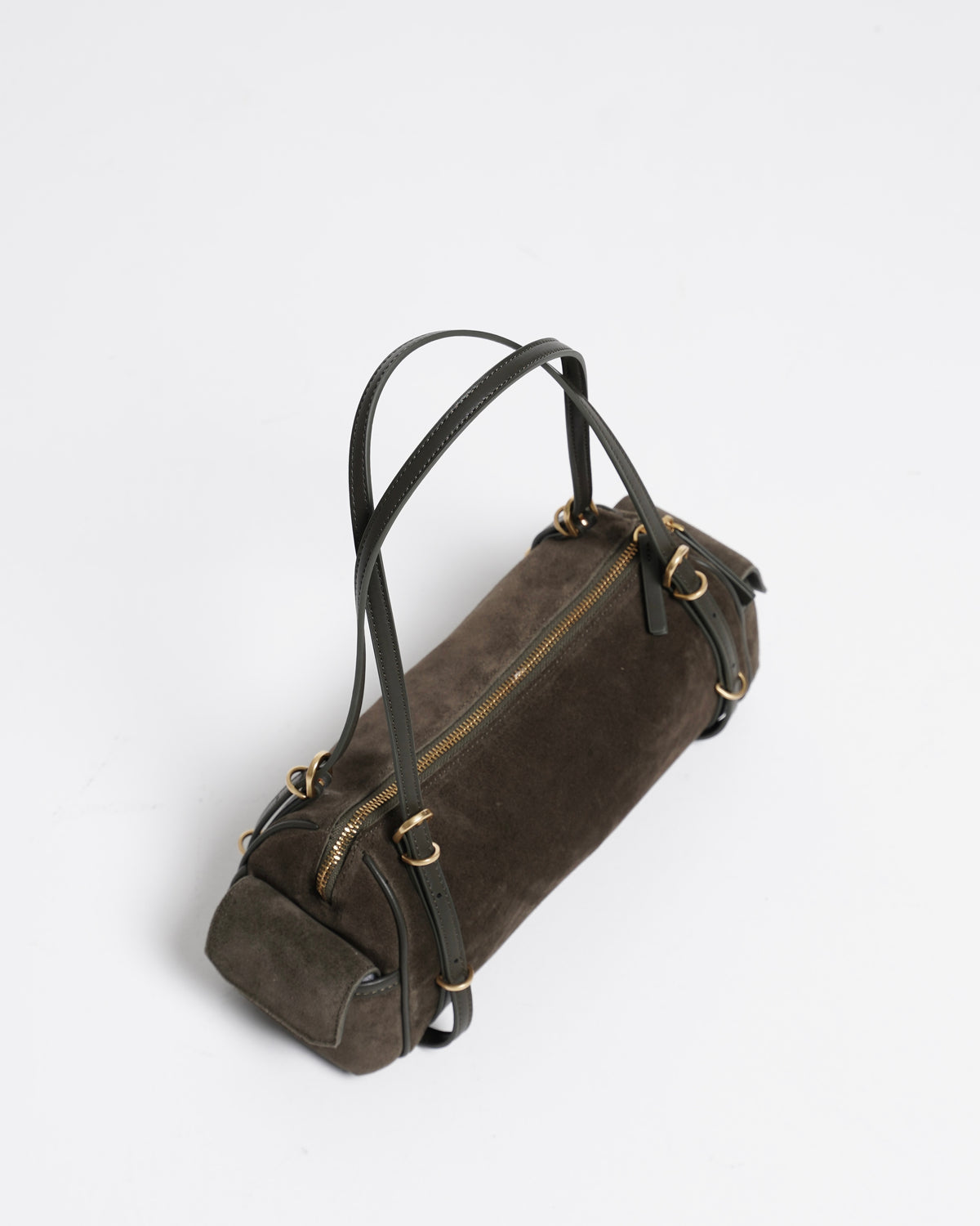 Suede-Effect Barrel Shoulder Bag
