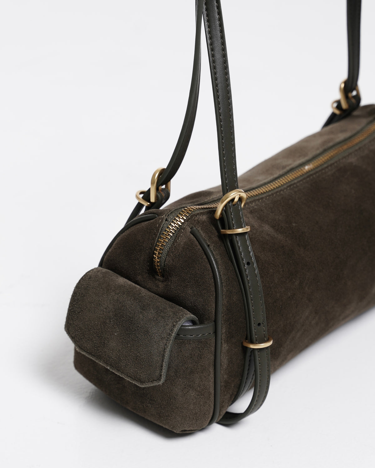 Suede-Effect Barrel Shoulder Bag