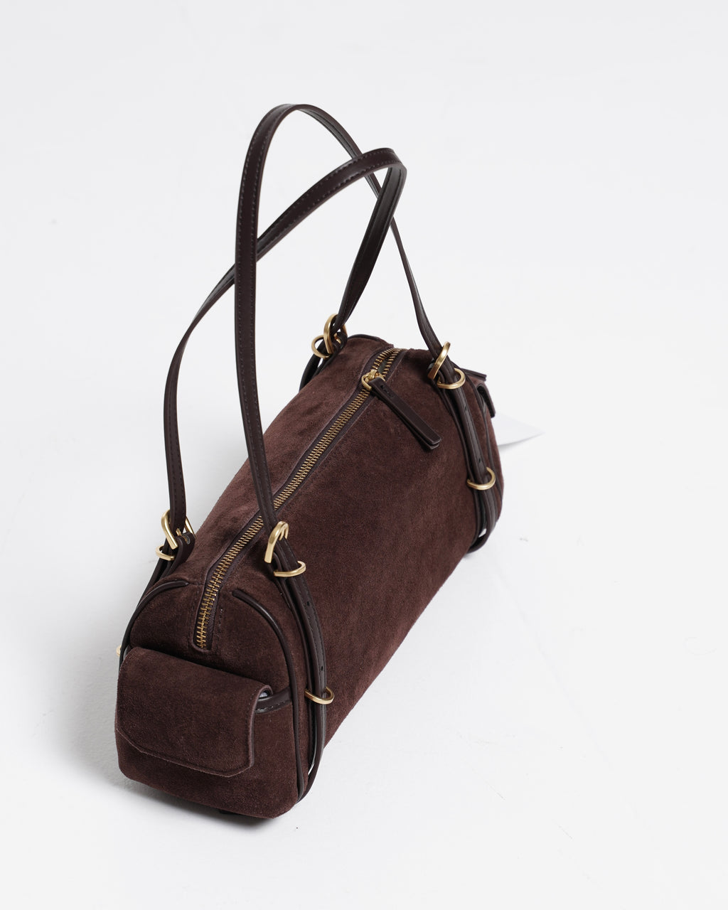 Suede-Effect Barrel Shoulder Bag